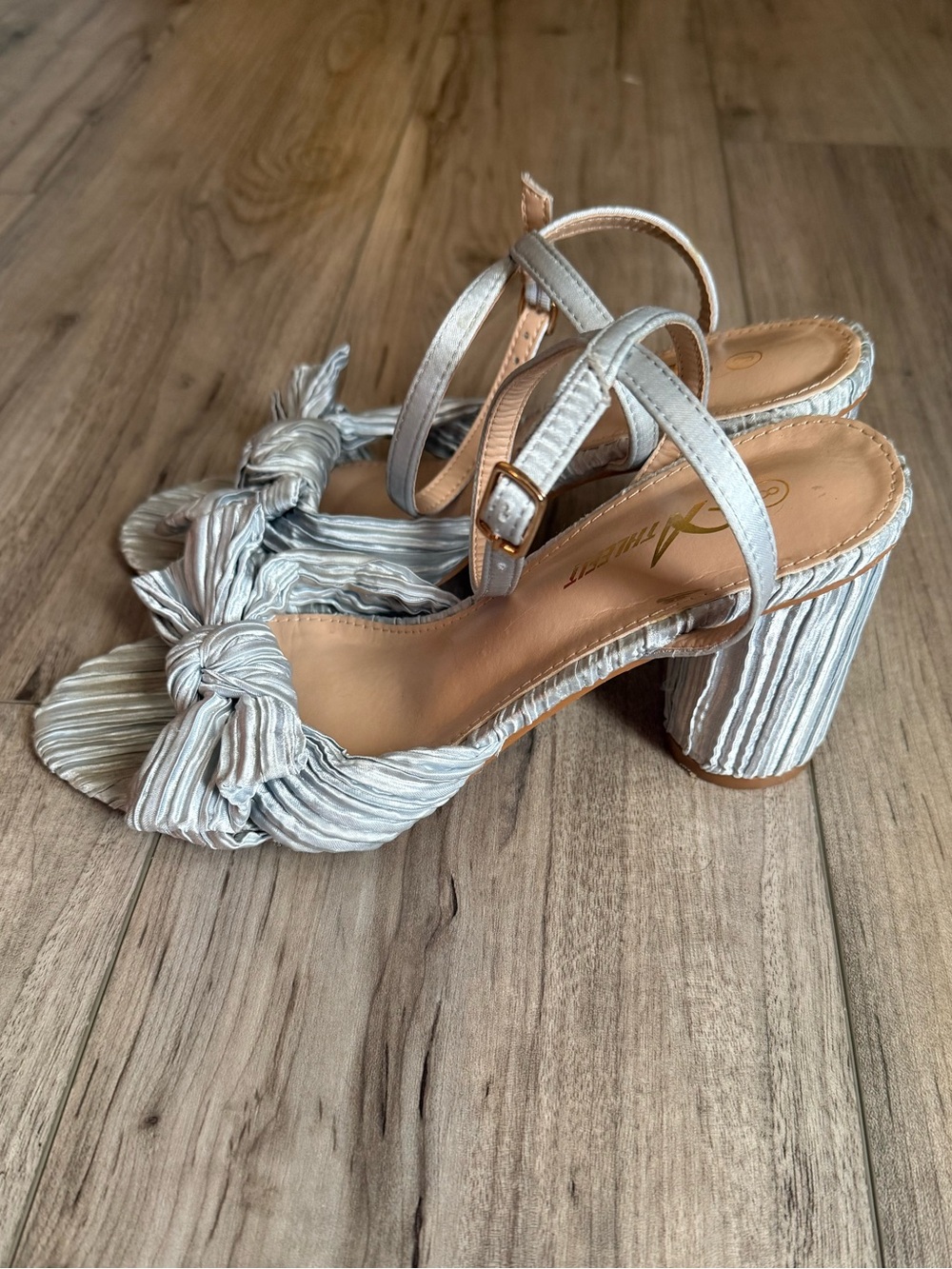Amazon Pleated Knot Front Block Heel Sandals in Light Blue Size 8